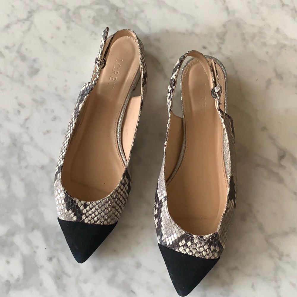 J. Crew Slingback Flats Snakeskin-printed Leather
